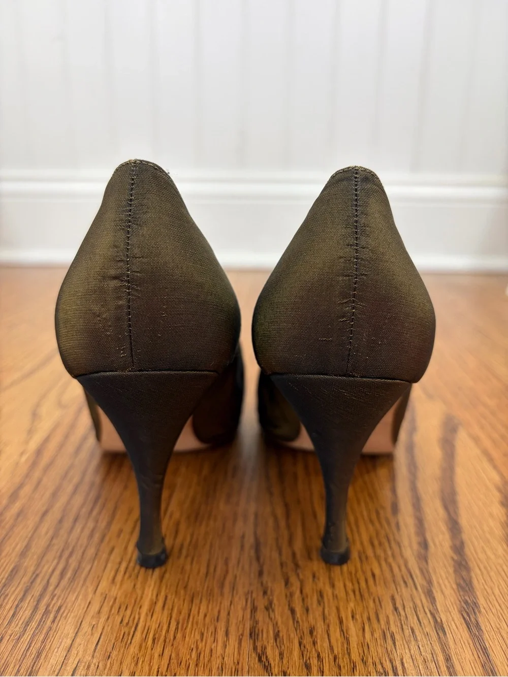 Philippe Model Bronze Satin Pointed Pumps (36)
